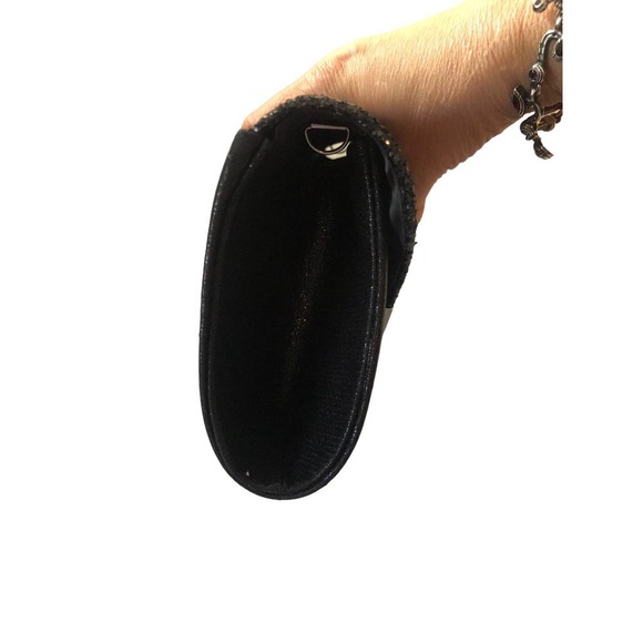 EVENING Bag Black Satin Glitter Clutch with Silver Hardware and Chain - Picture 4 of 10